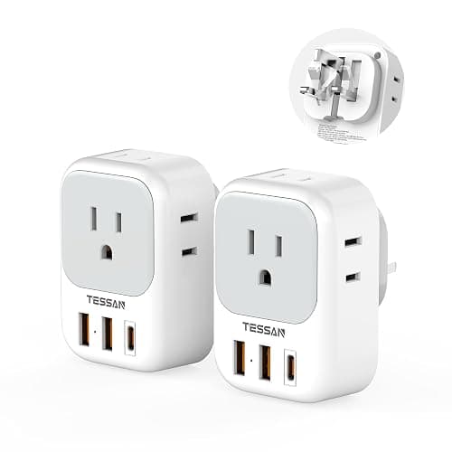TESSAN UK Adapters for Travel, US to UK Ireland Plug Adapter 20W, Foldable | Power Adaptor, 4 Outlets 3 USB(PD 20W 1 USB C), Type G for USA to Scotland London England Hongkong Dubai Irish - Image 1