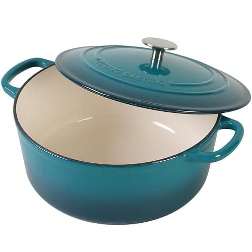 EDGING CASTING Enameled Cast Iron Dutch Oven Pot with Lid for Bread Baking, Cooking, Round Bread Oven Dual Handles, 7 Quart, Darkcyan thumbnail 5