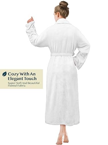 PAVILIA Women Robe Fleece Plush Soft, Fluffy Fuzzy Cozy Warm Lightweight Bathrobe, Shower Spa House Long Robe for Women - Small-Medium - White thumbnail 2