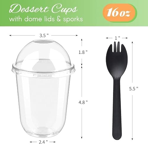 Zezzxu 50 Pack 16 oz Plastic Dessert Cups with Dome Lids (No Hole) and Sporks, Clear Disposable Fruit Cups with Lids for Yogurt Parfait Ice Creams Pudding Cakes thumbnail 3