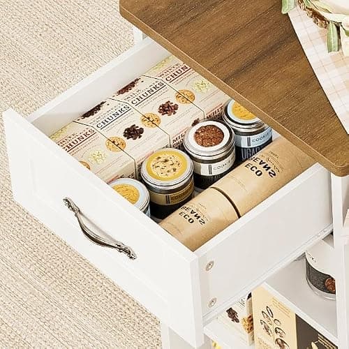 HOSTACK Kitchen Island Cart with Storage, 47'' Kitchen Storage Island on Wheels with 2 Drawers, Rolling Island Table with Adjustable Shelves, Mobile Buffet Sideboard Cabinet for Dining Room, White thumbnail 9