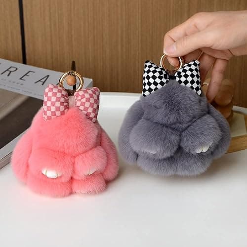 Soft Fluffy Rabbit Keychain Cute Plush Bunny Key Rings Plush Bunny Key Rings Faux Fur Keyring Pompom Keychain Decoration thumbnail 8