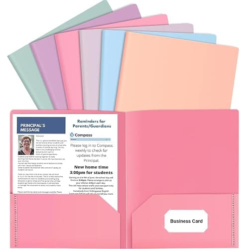 HABGP 6 Pack Colored File Folders with Pockets and Business Card Holder, Pastel Decorative Pocket Folders for Documents, Cute Plastic Folders for Filing Cabinet, School, Office, Resume Portfolio - Image 1