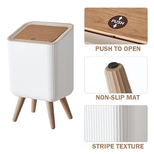 9L Bedroom Bin,Bathroom Bins with Press Top Lid,White Toilet Trash Can with Legs,Nordic Modern Waste Garbage Can for Kitchen Bathroom Bedrooms Office Dog Proof Living Room Dorms Outdoor thumbnail 5