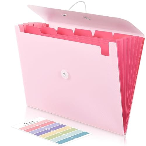 SKYDUE Pink School Office Supplies, Accordion File Organizer - 7 Pocket Letter Size Expanding Folder for School & Office - Portable Document Organizer - Image 1