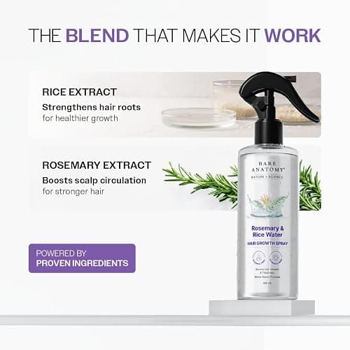 Bare Anatomy Nature x Science Rosemary Water Spray for Hair Growth & Hair Thickness with Rice Water |100% Natural Extract | Soft & Smooth Hair| Controls Hairfall| Non-Greasy & Fast Absorbing | 200 ml thumbnail 4