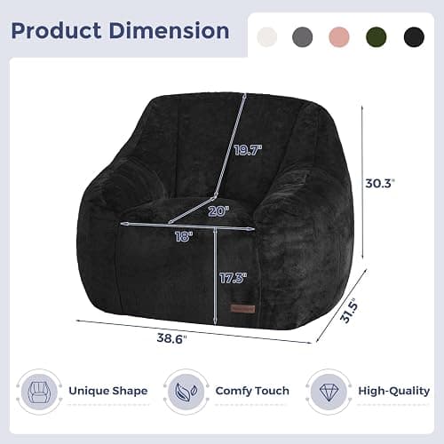 MAXYOYO Bean Bag Chair, Comfy Bean Bag Sofa with Back Support, Faux Fur Bean Bag Chair for Adults and Kids, Stuffed Floor Sofa for Living Room, Bedroom, Apartment, Black thumbnail 2
