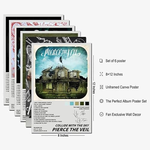 Oulores A Set Of 6 Pierce The Veil Poster（Unframed） Music Album Cover Signed Limited Edition Posters Canvas Posters 08x12inch(20x30cm) Style thumbnail 7