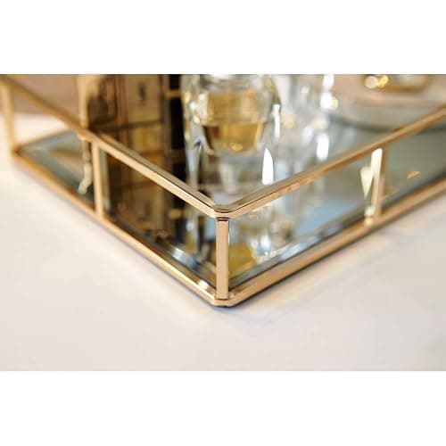 PuTwo Tray Mirror Gold Dresser Ornate Metal Decorative Jewelry Organizer | Gold Tray Jewelry Perfume Organizer Makeup Tray for Vanity Dresser Bathroom Bedroom thumbnail 6