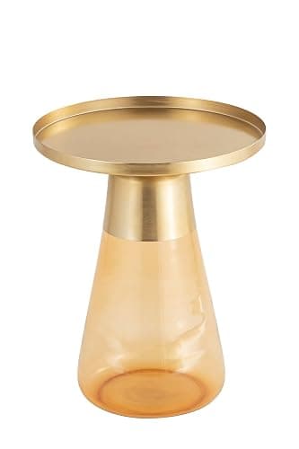 Modern Cylindrical Side Table with Glass Base and Sturdy Gold Metal Top, Tempered Glass, for Living Room & Bedroom, Amber,Assembled thumbnail 4