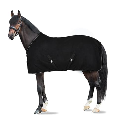 HORZE Kiel Fleece Horse Cooler Blanket | Quick-Dry Fleece Horse Cooler Sheet with X-Surcingles & Tail Cord - Black - 81 in thumbnail 8