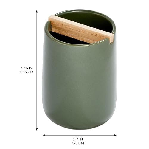 iDesign Ceramic Earth Collection Toothbrush Holder with Paulownia Wood Divider, Moss/Natural Wood thumbnail 3