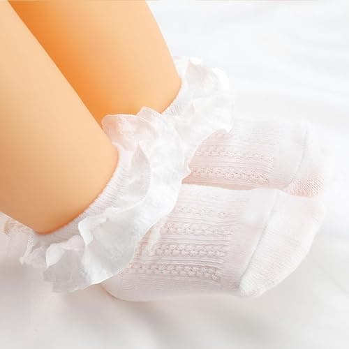ObkuJehc Toddler Girl Socks Toddler Ruffle Sock Girls 2t-3t Baby Infant Dress Lace White Frilly Ruffle Socks for Girls thumbnail 7