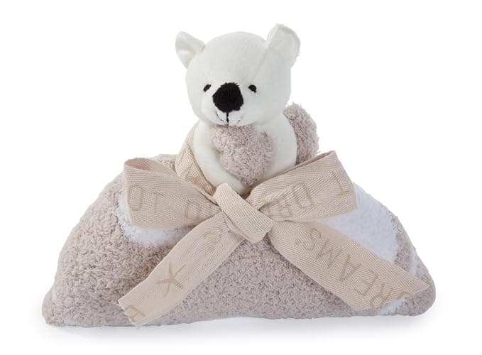 Barefoot Dreams CozyChic Dream Mini Blanket with Buddie Bear Plush Toy, Toddler Ultra Soft Cozy Blanket, Lightweight Comfort Companion, Gifts for Girls & Boys, Machine Washable, 16" x 16", Stone/White - Image 1