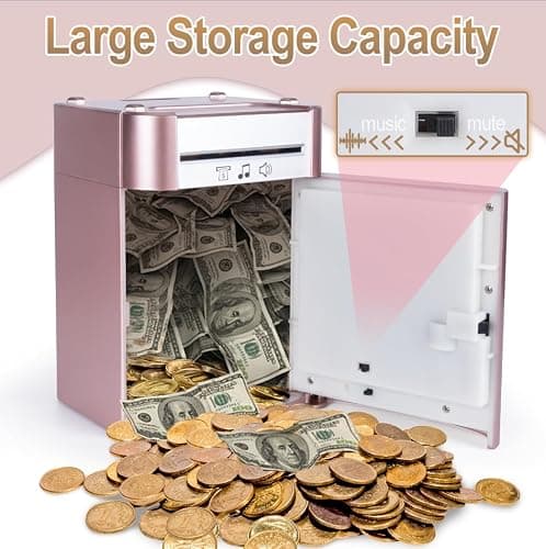 Refasy Touchscreen Piggy Bank ATM Bank Toy for Kids Age 3-12, Electronic Money Bank Coin Bank with Music Kids Safe Birthday Xmas Gifts Toys for 3 4 5 6 7 8 9 10 11 12 Year Old Boys Girls (Rose Gold) thumbnail 5