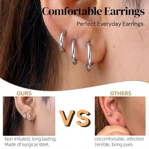 5 Pairs 14K Gold Plated Huggie Hoop Earrings for Women - Lightweight Minimalist Small Hoops, Hypoallergenic Nickel-free Lead-free, Non-Tarnish Everyday Jewelry for Sensitive Ears, Multiple Piercing Stack Set thumbnail 4