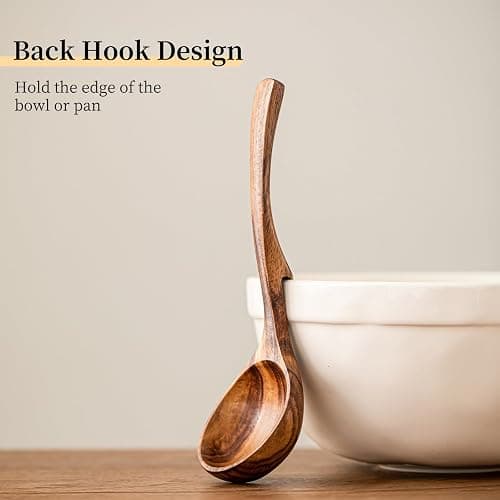 Gudamaye 3 Size Wooden Soup Ladles Set,3 Hooks for Bowl,Pot. Natural Teak Wooden Ladle,10.6 inch Big Soup Ladle, 9 inch Serving Spoon & 8 inch Wood Ladles for Cooking,Teak Deep Ladle Spoons thumbnail 5