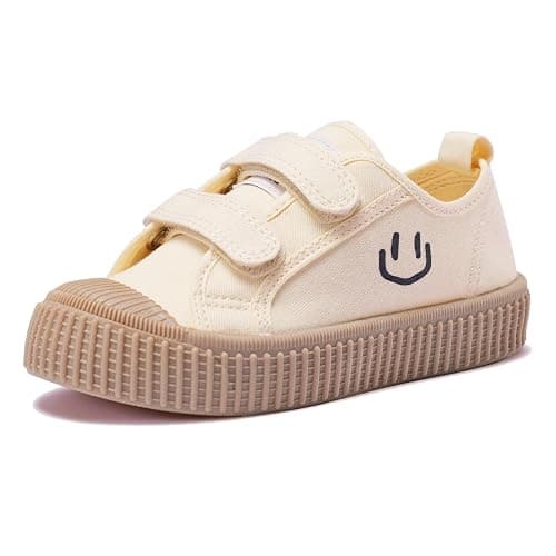 HAPPY NOCNOC Toddler Shoes for Boys & Girls, Canvas Dual Hook and Loops Sneakers with Candy-Colored Sole - Image 1