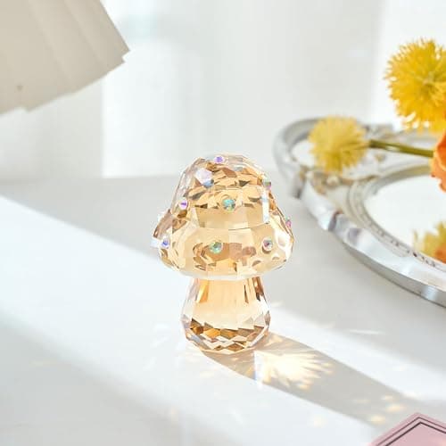 RONG KRISTO Crystal Mushroom Figurine,Glass Vegetable Kitchen Decor, Cute Mushroom Art Glass Office Desk Home Decoration, Handmade Collectible Gift for Bestfriend (Champagne Color) thumbnail 4