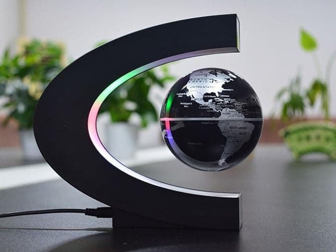 Senders Floating Globe with LED Lights C Shape Magnetic Levitation Floating Globe World Map for Desk Decoration (Black-Silver) thumbnail 2
