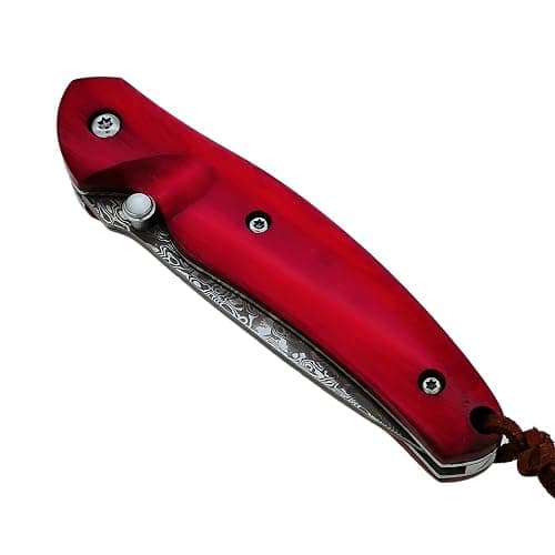 ALBATROSS Red Wood Pocket Knife - 6.5" Modern Damascus Steel Folding Knife with Liner Lock - 71-Layer Hand Forged Blade - Premium EDC Knife with Gift Box - HGDK015 thumbnail 3