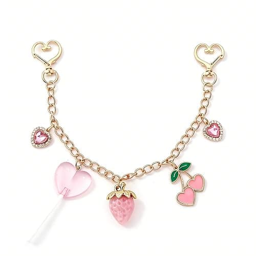 Disengor Bag Charms Chain for Handbags, Purse Tote Backpack Accessories | Pink Red Strawberry Cherry Heart Lollipop Charms, Purse Extender Chain Strap, Cute Keychain Pants Decor Gifts for Women - Image 1