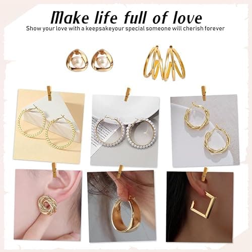 41Pairs Gold Hoop Earring Sets for Women, Fashion Chunky Pearl Earrings Multipack Twisted Statement Earring Pack Small Pearl Earrings for Gift ﻿ thumbnail 7