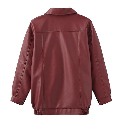 hathne Women's Oversized Leather Jackets Faux Zip Up Fall Fashion Motorcycle Jackets Coats Winter Clothes thumbnail 9