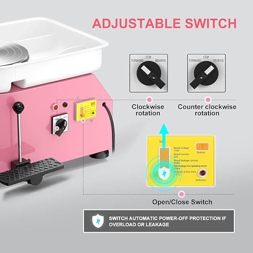 Pottery Wheel Pottery Forming Machine 25CM 350W Electric Pottery Wheel with Foot Pedal DIY Clay Tool Ceramic Machine Work Clay Art Craft (Pink) thumbnail 6