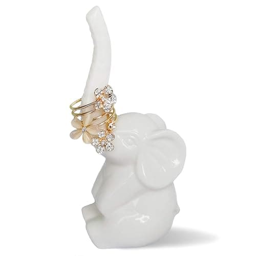 HOME SMILE Elephant Ring Holder for Jewelry,Engagement Wedding Ring Display Holder Stand Trinket Trays (Litltle White) - Image 1