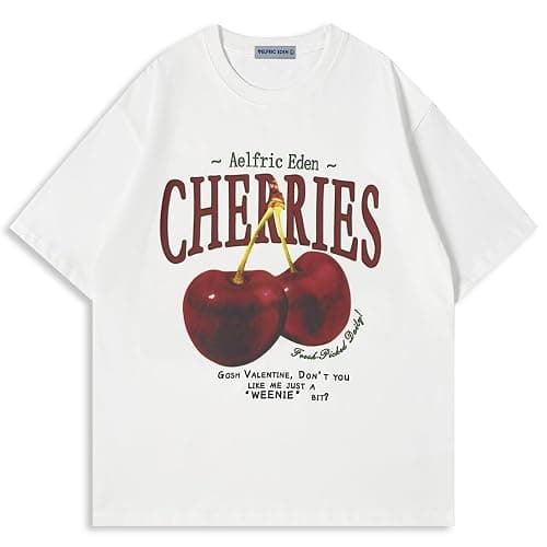 Aelfric Eden Oversized Graphic Tees Unisex Cherries Print T Shirts Casual Summer Short Sleeve Top Cotton Cute Tee Shirt - Image 1