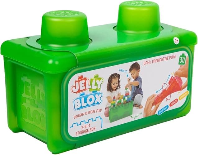 JELLY BLOX- Boite de Rangement + 30 Blocs de Construction Tactiles - Jeu de Construction pour Enfants dès 2 Ans - Expérience Sensorielle avec Blocs Extensibles, Souples et Flexibles - Boite Ouverte - Image 1