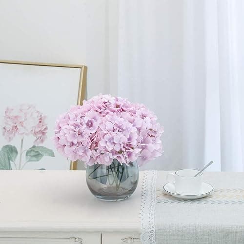 FLORRALIA Fake Purple Hydrangea Artificial Flowers - Faux Silk Hydrangeas Flowers Heads with Stems Real Touch for Home Wedding Party Table Decor(Light Purple,Pack of 10) thumbnail 6
