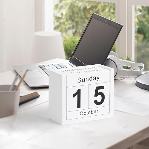 DEERINE Wooden Block Calendar for Desk, Daily Desktop Perpetual Desk Calendar, Cute Date Display Blocks Desk Accessory for Home Office Decor, Teacher, Classroom, Reusable Yearly, White thumbnail 6