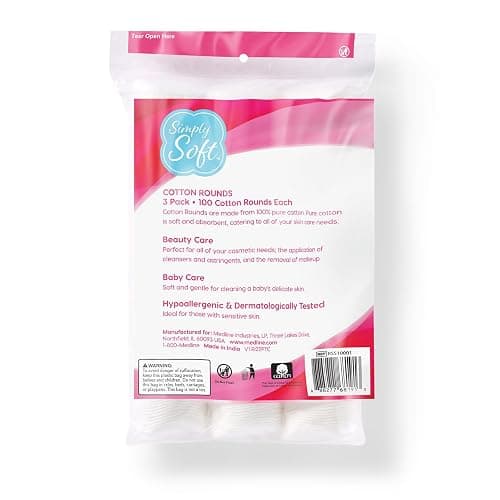 Medline Simply Soft Cotton Rounds (300 Count), 100% Cotton Absorbent and Textured Cotton Pads, Lint-Free thumbnail 2
