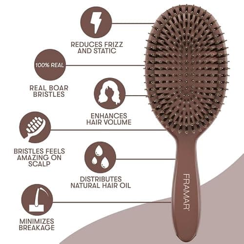 FRAMAR Soft Boar Bristle Hair Brush For Women – Boars Hair Brush For Women, Boar Brush For Fine Hair, Hairbrush For Fine Hair, Soft Bristle Brush For Slick Back, Volume and Shine - Chocolate thumbnail 6