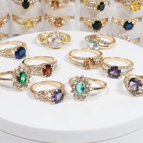 YITANA 50PCS Fashion Wholesale Lots,Bulk Rings Colorful Rhinestone Ring for Boutique Resale (50PCS OPP Bag) thumbnail 2