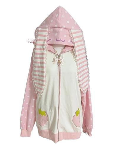 Pokn Y2k Zip Up Hoodie Women Bunny Ear Long Sleeve Hoodies Harajuku Cutecore Jojifuku Kawaii Sweatshirt Shoujo Clothes - Image 1