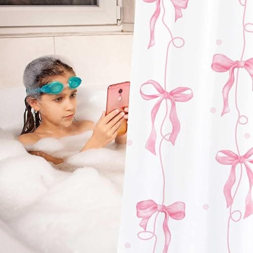 LYLYCTY Pink Bow Shower Curtain, Cute Coquette Preppy Aesthetic for Teens Girls Bathroom Decor Curtains with 12 Hooks, 72x72 inches thumbnail 7
