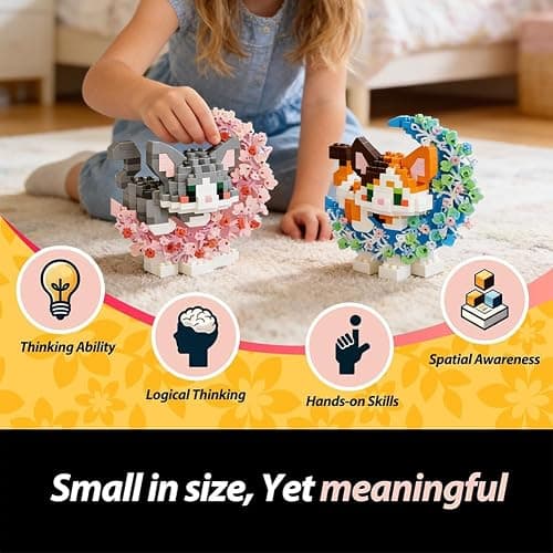 FCXVXCL Katze Bausteine Building Blocks Sets, 2PCS Katze Mini Baustein DIY Building Blocks 3D Mini Puzzle Cartoon Micro Buildings Blöcke Anime Block Figuren Geschenke für Geburtstag(Grau,Orange) thumbnail 4