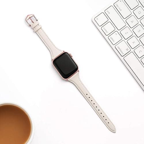 WFEAGL Compatible with Leather Apple Watch Band 41mm 40mm 38mm 42mm(series 11 10) Women, Top Grain Leather Strap Slim & Thin Replacement Wristband for iWatch Bands SE 3 2 1, Series 11 10 9 8 7 6 5 4 3 2 1 thumbnail 3