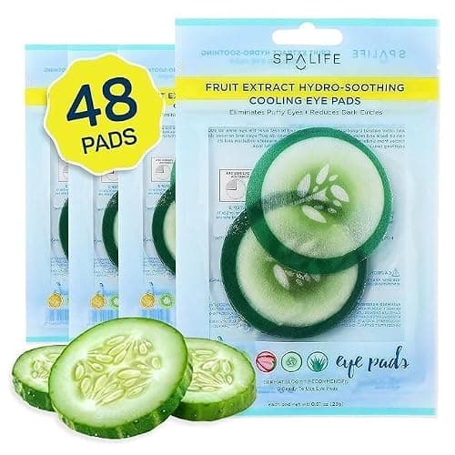 SpaLife Cooling Cucumber Eye Pads | Spa Gifts & Korean Dark Circles & Puffy Eyes Treatment | Nourishing Cucumber Eye Pads | Eye Mask for Puffy Eyes Daily Depuffing Eye Patches | 4 Packs of 12 - Image 1