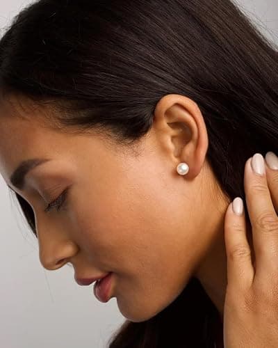 JINERA 5 Pairs Stud Earrings for Women 14K Plated Gold/Silver Pearl Ball Small Stud Earrings Set Cartilage Piercing Hypoallergenic Lightweight Flatback Earrings Jewelry Gifts for Women thumbnail 3