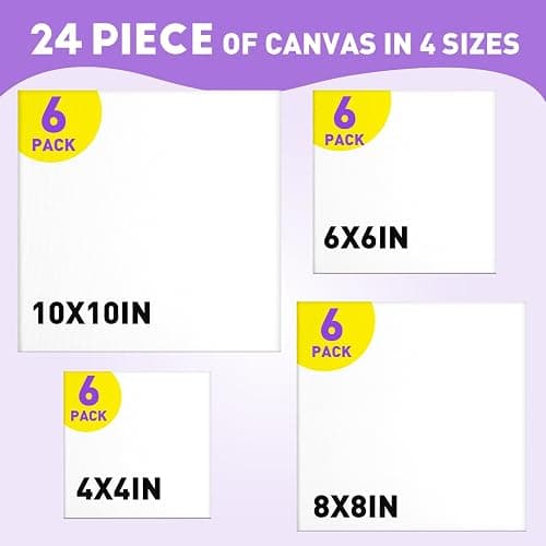 ESRICH 24Pack Canvas for Painting, 6pcs Each of 4x4, 6x6, 8x8, 10x10 Canvas Boards for Painting, Art Supplies of Blank Canvas for Adults&Kids, Pre-Primed Painting Canvas for Acrylic, Oil & Watercolor thumbnail 3
