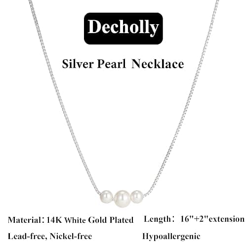 Decholly Gold Pearl Necklaces for Women Trendy, 14K Gold Plated Dainty Necklace Simple Layered Pearl Necklaces for Women Trendy Wedding Birthday Jewelry thumbnail 6