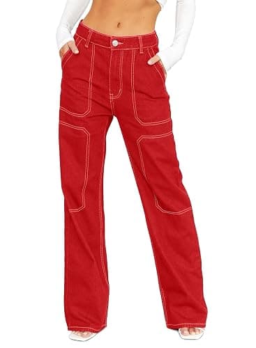 Sidefeel Women's Cargo Jeans Casual Loose Mid Rise Wide Leg Denim Pants - Image 1