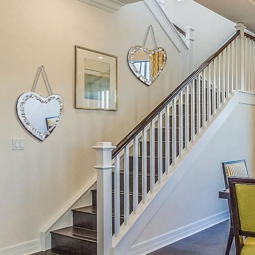 DMDFIRST Heart Shaped Silver Glass Mirror 2 Pack 12x12inch Crystal Crush Diamond Decor Chain Mirror for Wall Decoration thumbnail 7