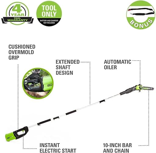 Greenworks 80V 10" Cordless Polesaw (Great For Pruning and Trimming Branches / 75+ Compatible Tools), Tool Only thumbnail 2