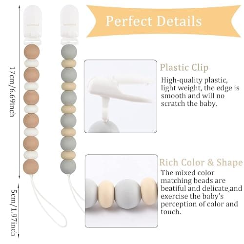 Pacifier Clips, 2PCS Silicone Soother Clips, BPA Free Pacifier Clip Pacifier Holder for Newborn Baby Boy Girl Gifts (C-Grey) thumbnail 2