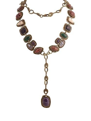 MINACHI Bohemian Created Turquoise Beaded Y-Necklace, Turquoise-toned Multi-shaped Pendant, Dainty Elegant Jewelry for Women - Image 1